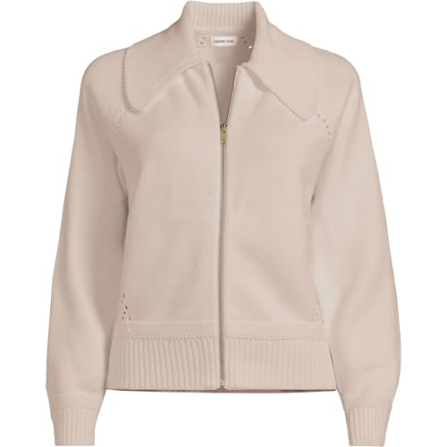 Lands' End Women's Drifter Large Collar Zip Front Cardigan Sweater3