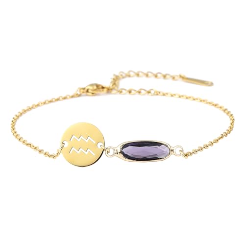 14k Gold Plated Zodiac Birthstone Bracelet, Horoscope Sign Charm Link Bracelet for Women Birthday Gift2