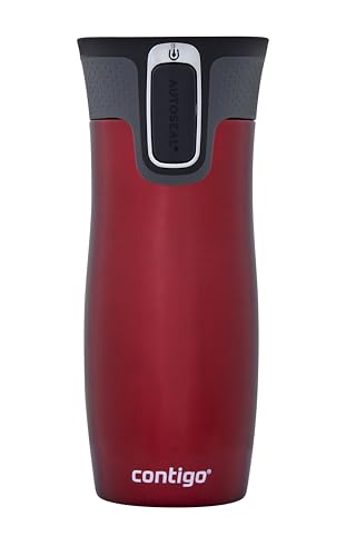 Contigo West Loop Autoseal Travel Mug, Stainless Steel Thermal Mug, Vacuum Flask, Leakproof Tumbler, Coffee Mug with BPA Easy-Clean Lid, 470 ml, Red