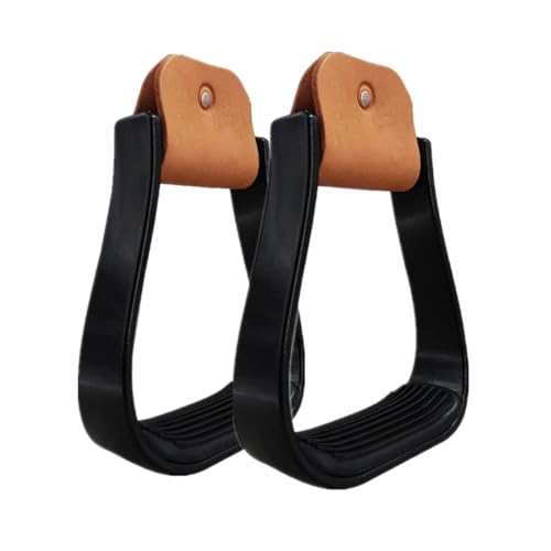 2 Pcs Aluminum Western Horse Riding Stirrups, Lightweight Overshoe Safety Design with Anti-Slip Rubber Foot Mat, Cushioned for Ankle Stress Relief Fatigue Reduction for Equestrian Saddles (Black) - Thumbnail 3
