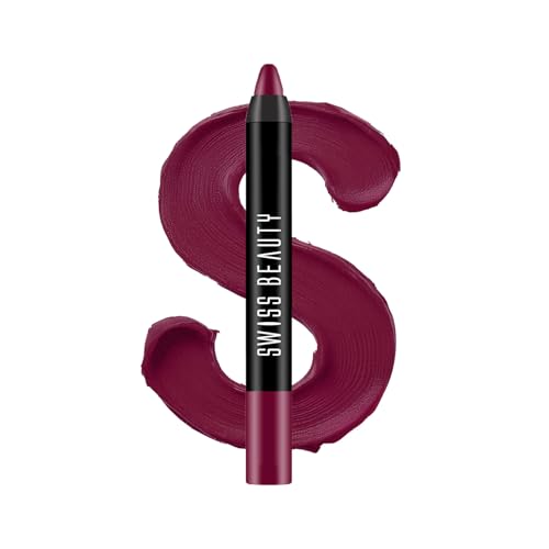 Image of Swiss Beauty Matte Long Lasting Stay Maxx Lip Crayon Lipstick | Matte Finish | 12-Hour Stay | Smudge Proof | Lightweight | Shade-Purple Villain, 3.5g