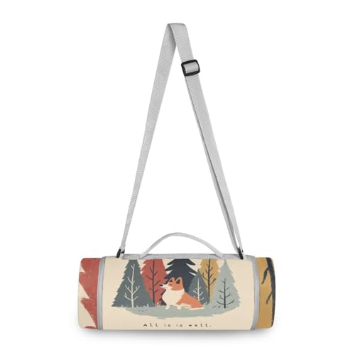Yoogain Round Picnic Essentials - Fits 2 Adults, Summer Accessories Sand Free Portable Blanket for Spring Summer Camping 58 in (Minimalist All is Well Dog)