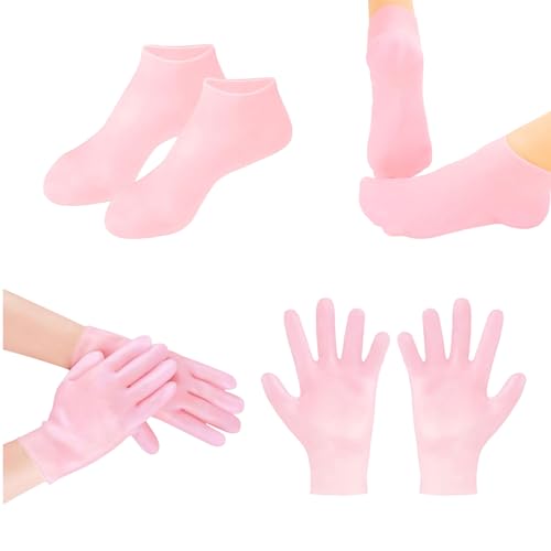 VYNZOR Calcetines Hidratantes,Calcetines Hidratantes de Silicona+Guantes de silicona para manos,Calcetines de Gel,Calcetines de Pedicura Spa para Mujer para Piel Agrietada del Pie Mascarilla De Manos
