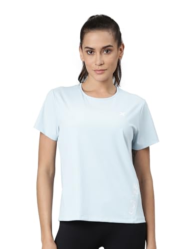 Image of XTEP Comprehensive Training Series, Superior Comfort, Graphic Pattern, Crew Neck, Short Sleeve, Slim Fit, Polyamide & Elastane, Training T-Shirt for Women
