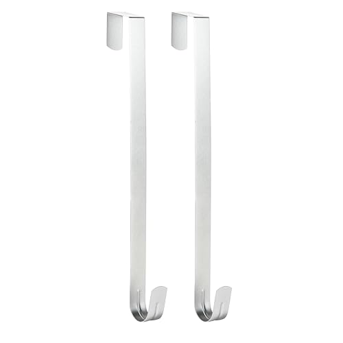 Image of Slim Over The Door Wreath Hanger for Front Door, 15 inch Silver 2 Pack | Damage-free wreath holder, Easy to Use and Reusable Door Hook for Christmas, Thanksgiving, Halloween and Daily Decor