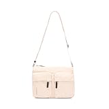 Bolso bandolera funcional y ligero de aspecto sporty-chic, fabricado en pana y dotado de dos bolsillos exteriores con cremallera, mientras que en el interior está equipado con bolsillos para objetos pequeños.