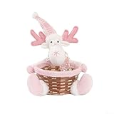 Cesta de dulces de Navidad fabricada con tela y material de canasta, para guardar chocolates, aperitivos, dulces y juguetes pequeños durante la temporada de vacaciones (alce)