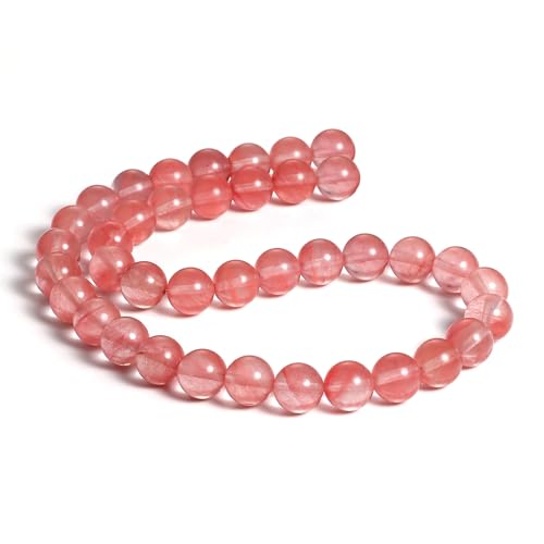 BEADNOVA 10mm Natural Watermelon Cherry Quartz Gemstone Round Loose Beads for Jewelry Making (38-40pcs)