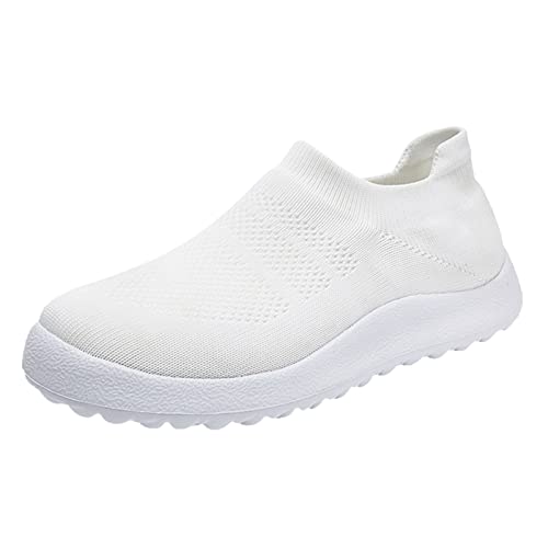 Fashion Spring and Summer Women Sports Shoes Flat Bottom Lightweight Slip On Fly Mesh Fabric Breathable Comfortable Solid Color Casual Shoes Women Ankle Boots Black Patent, White, 5 UK