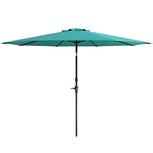 Corliving 10Ft Wind Resistant Tilting Turquoise Fabric Patio Umbrella And Base #TOP2