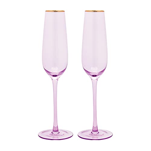 Vikko Champagne Flutes, 8.5 Ounce Toasting Champagne Flute, Lilac With Gold Rim Crystal Clear Champagne Glasses, Set Of 2 Elegant Sparkling Wine Glasses #TOP11