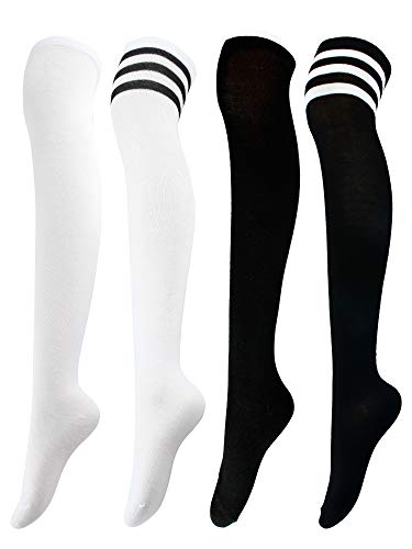 Aneco 4 Pairs Over Knee Thigh Socks Boot Thigh Women Socks Knee-High Sock High Thigh Stockings High for Daily Wear, Cosplay