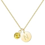 Gargantilla con colgante de piedra natal inicial para mujer, chapada en oro, con letra adornada az CZ, joyería personalizada para cumpleaños