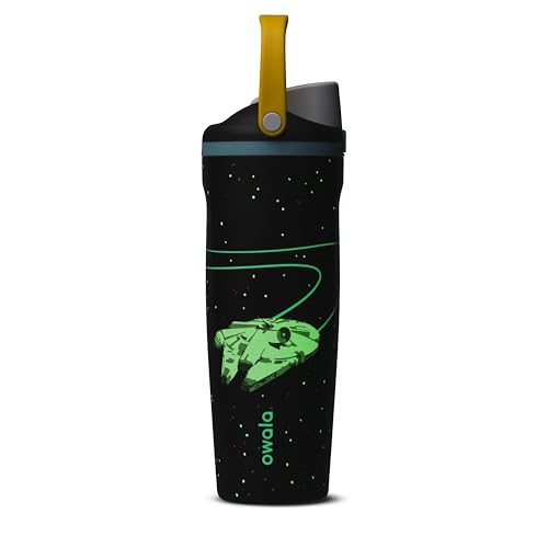 Owala Star Wars FreeSip Sway Insulated Stainless Steel Water Bottle with Two-Way Spout, Built-In Straw and Bucket Handle, School, and Sports, 30oz, BPA Free, Leak Proof, Millennium Falcon