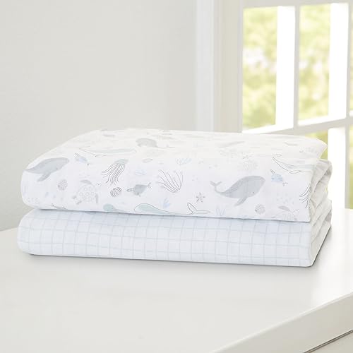 Image of Delta Children Fitted Crib Sheets for Girls and Boys - 100% Organic Cotton Crib Sheet for Standard Crib and Toddler Mattresses - 28x52 Inch- GOTS Certified (Pack of 2), Sea Life