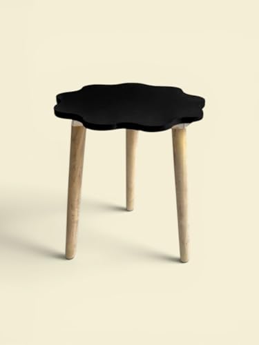 Image of Modern Scalloped Side Table with 3 Wooden Legs, Minimalist End Table /Coffee Table for Living Room, Bedside Nightstand for Bedroom, Balcony & Small Spaces