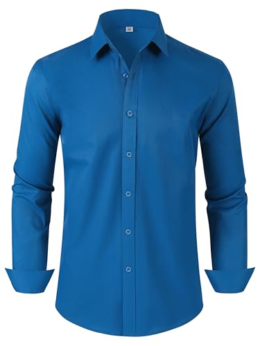 GIANZEN Teal Mens Dress Shirts Shirt Button Up Long Sleeve Men Men's Muscle for Wrinkle Free Work Fitted 00097_Dark Teal Size L