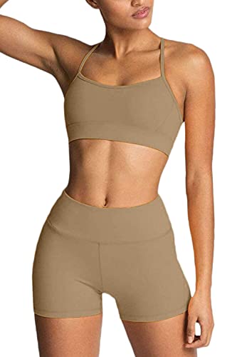 IMEKIS Women's Workout Sets 2 Piece Yoga Outfit High Waisted Biker Shorts Leggings Sports Bra Gym Fitness Clothes Tracksuit