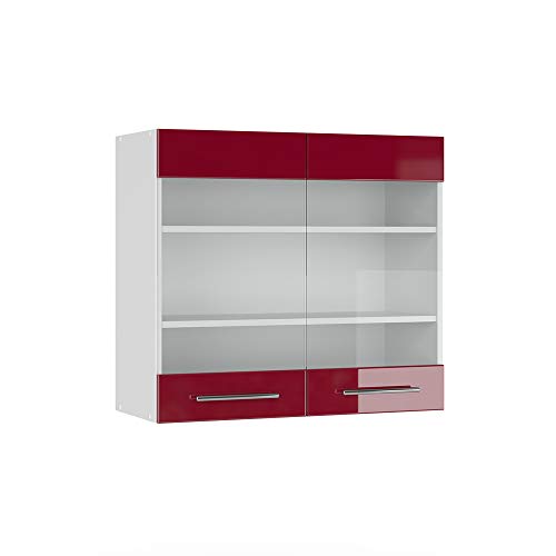 Vicco Küchenschrank Glas Fame-Line, Bordeaux Hochglanz/Weiß, 80 cm