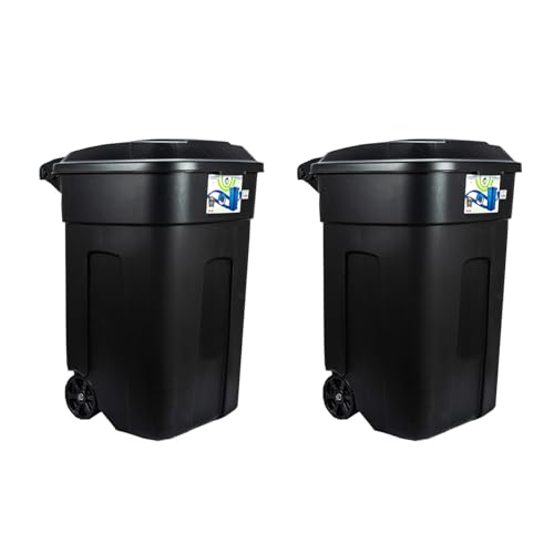 Opiniones y reviews de Bote para Basura Con Ruedas Top 10. 42 Set de 2 piezas Tacho contenedor Negro cesto para Basura 135 litros con Tapa y Llantas