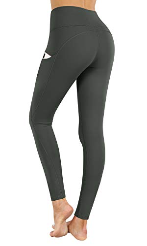 PHISOCKAT High Waist Yoga Pants Women with Pockets, Leggings for Women Tummy Control, Workout Leggings Olive Green