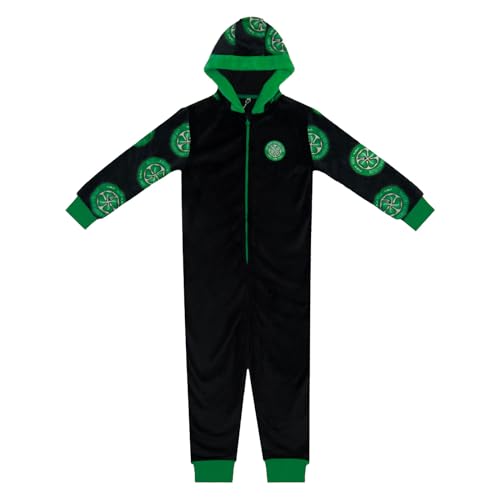 Celtic FC Official Football Gift Kids Fleece Hooded All-In-One Black 12-13 Years