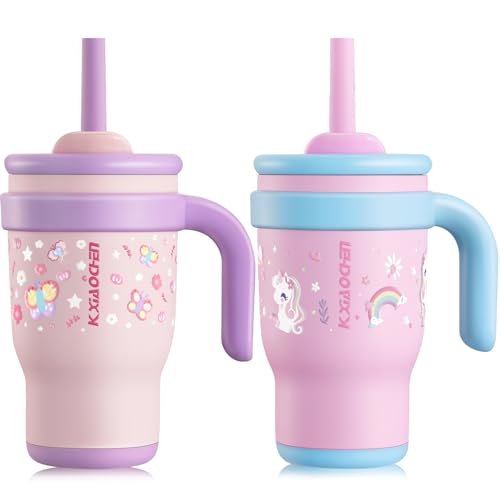 Image of 14 oz Toddler Tumbler with Handle, 2 Pack Kids Straw Cups with Sippy Lid