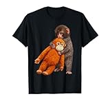 camiseta mono barriga Mono bebé japonés llamado PUNCH I love Punch, abrazando a un mono de peluche pensando que es su diseño de madre, adorable arte animal bebé emocional ilustración de vida silvestre selva tema primate amante gráfico dulce mono huérfano peluche abrazo