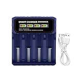 VlHpnpe Batterieladung mit 4 Steckplätzen, automatische Abschaltungstechnologie für 3,7 V, 4,2 V, 14500, 18650, 21700 Zellen, Überstromschutz, Verpolungsschutz, Laden