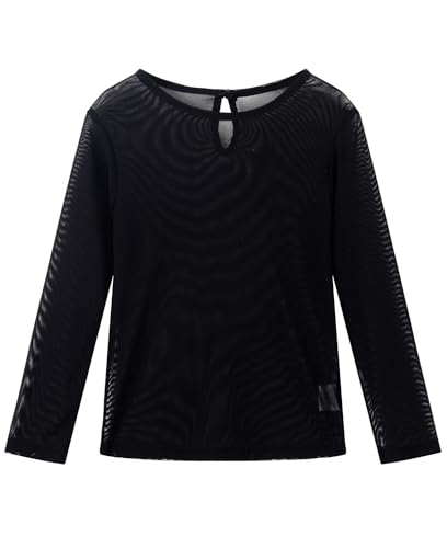 Image of Noomelfish Girls Lace Layering Tops Sheer Mesh Tee Shirts Blouse (5-12 Years)