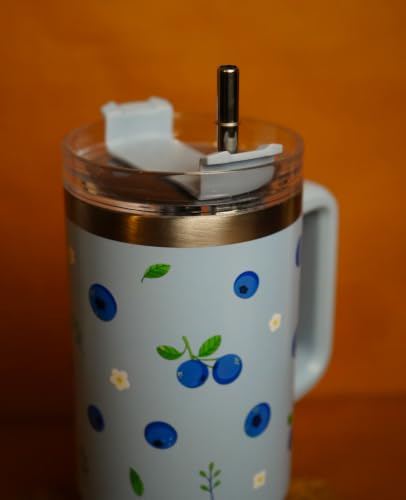 Image of 1200ML Stainless Steel Tumbler Hot and Cold with Handle and Lid and 2 Straws, Double Insulated Cup Leak Proof Mug Cupholder for Gym, Travelling (Blueberry)