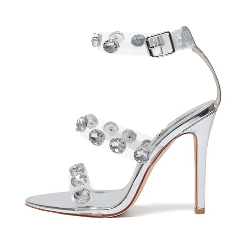 Womens 4.3" Stiletto Open Toe Rhinestone Sandals Ankle Strap Nightclub Party Wedding Shoes2