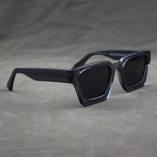 Image of Retro Fashion Thick Acetate Polarized Sunglasses Trendy Square Men Womens Black Grey Shades Vintage