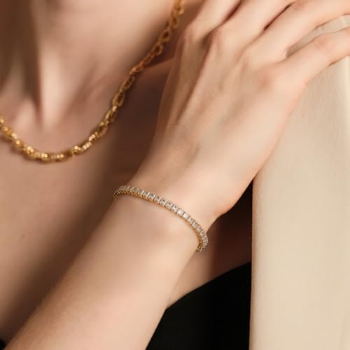 14K Gold/Silver Plated Square Tennis Bracelet for Women | Adjustable Cubic Zirconia Jewelry Gift4