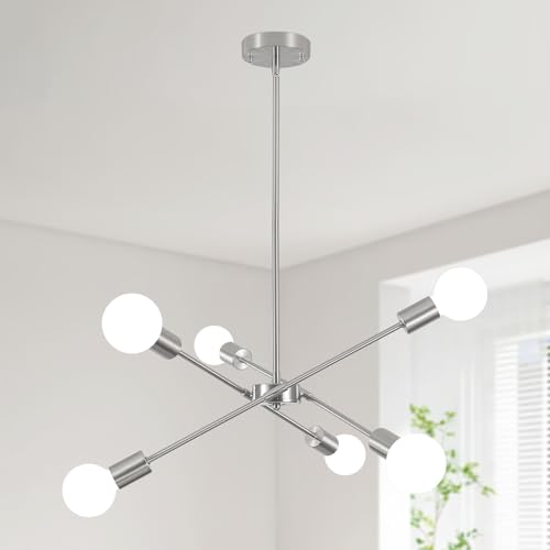 QAREHL Lámpara de Techo Industriale, E27 Lampara Industrial Techo Níquel   Dorado 6 Luces Lampara Colgante Vintage para Salón, Estudio, Dormitorio, Comedor