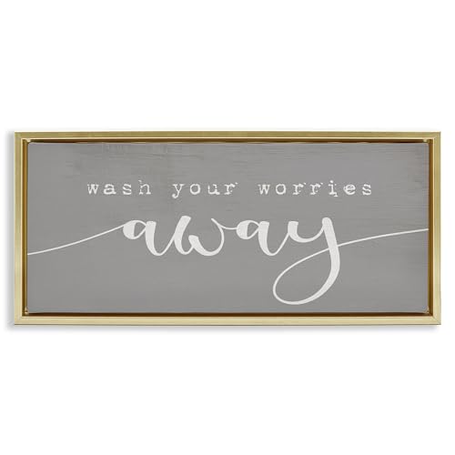 Image of 'Wash Your Worries Away Phrase'| Floating Frame Canvas Art | Stupell Industries | Gold, 25 x 11 Inches, Easy to Hang and Sturdy, Made in USA, by Lil' Rue