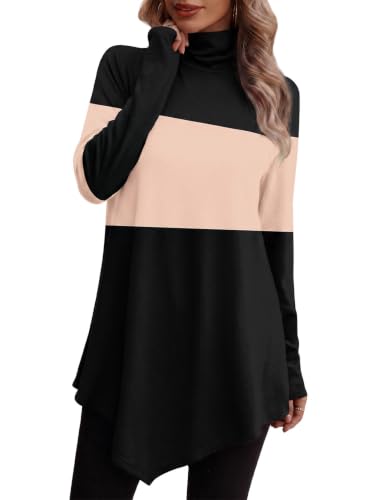Image of JUSTFASHIONNOW Turtle Neck Shirts for Women Long Sleeve Fall Tunic Tops