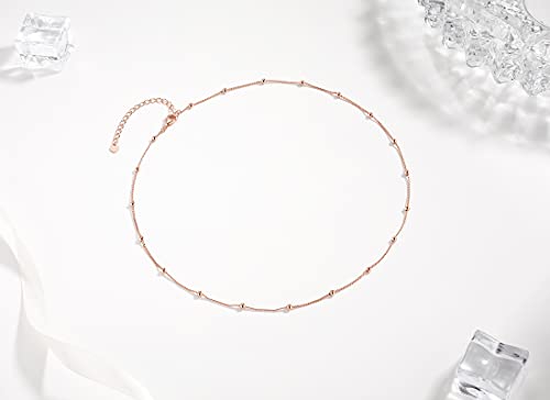 Foto von CERSLIMO Kette Rosegold, Sterling Silber Choker Kette Damen Kugel Halskette ohne Anhänger für Frauen Mädchen