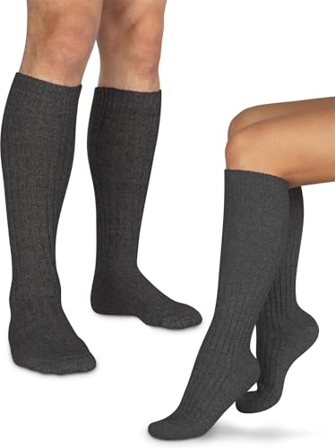 normani 3 Paar Kniestrümpfe aus 100% reiner Schafwolle, thermisch dämmende Schafwollsocken mit verstärkte Sohle Dunkelgrau 43-46