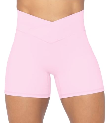 Image of Sunzel Crossover Biker Shorts for Women, No Front Seam V High Waist Yoga Workout Gym Shorts with Tummy Control | 4 Or 6-Inch Inseam, High Waisted, Tummy Control, Crossover Waist, Buttery Soft, No Front Seam, Squat Proof, Compression