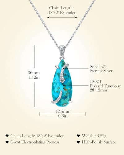 Image of AIBAO Sterling Silver Turquoise Horse /Snake Pendant Necklaces for Women | 11-20 Ct Large Horse / Snake Turquoise Boho Necklaces for Women Men Southwestern Jewelry