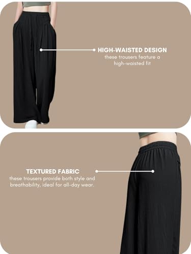 Image of GRECIILOOKS High Waist Polycotton Trousers for Women - Flared Parachute Pants with Side Pockets | Casual Travel Cargo Pants (Available in Plus Size and Value Pack)