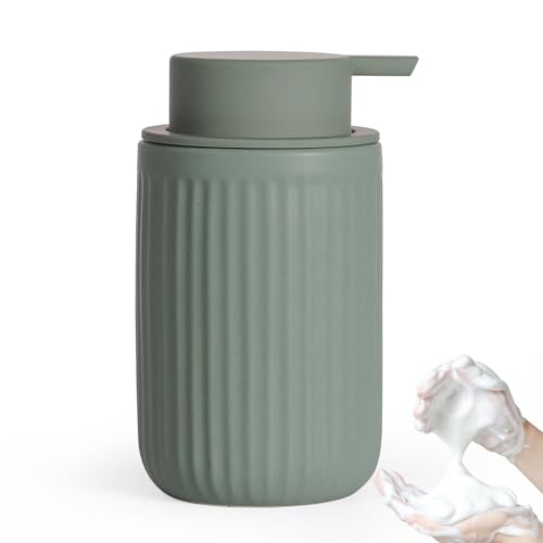 Autumnlife Seifenspender Grün Schaumseifenspender 350 ml Spülmittelspender mit Schaum Pumpenkopf, Nachfüllbarer Keramik Matt Grün Seifespender Soap Dispenser für Küche, Bad