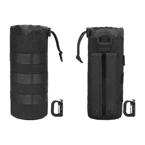 EEEKit Molle Bottle Pouch, 2PCS Tactical Water Bottle Holder with 2 D-Ring, Military Hydration Carrier Bag for Hiking Camping Backpack