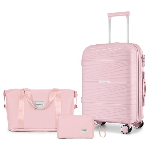 LARVENDER Carry On Luggage 22x14x9 Airline Approved, 20 Inch Hardshell & Lightweight PP Carry On Suitcase for Women with Spinner Wheels TSA Lock, Light Pink