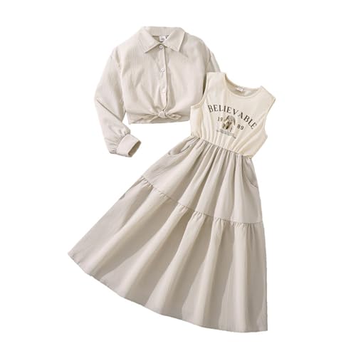 Ensemble fille 2 pièces avec chemise lettre et robe sans manches d'automne
