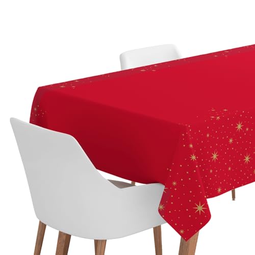 OH YEAH - Rollo Mantel de Papel Navideño Rojo Estrellas - 120 x 500 cm - Mantel Desechable - Ideal para Reuniones, Cenas y Celebraciones - para Vestir la Mesa de Navidad - FÁCIL DE Cortar