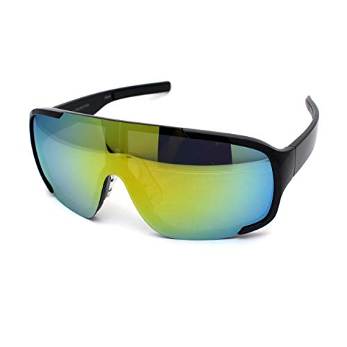 Mens Exposed Mirrored Lens Racer Shield Plastic Sport Sunglasses2