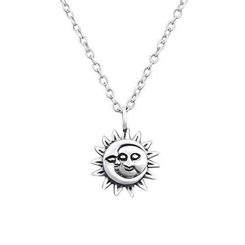 So Chic Bijoux© - Collar con cadena de 45 cm de largo, diseño de sol y luna personalizada de plata 925