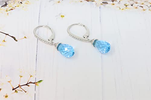 14K White Gold Genuine Blue Topaz 8-1/2Ct Drop Dangle Earrings with Diamonds2